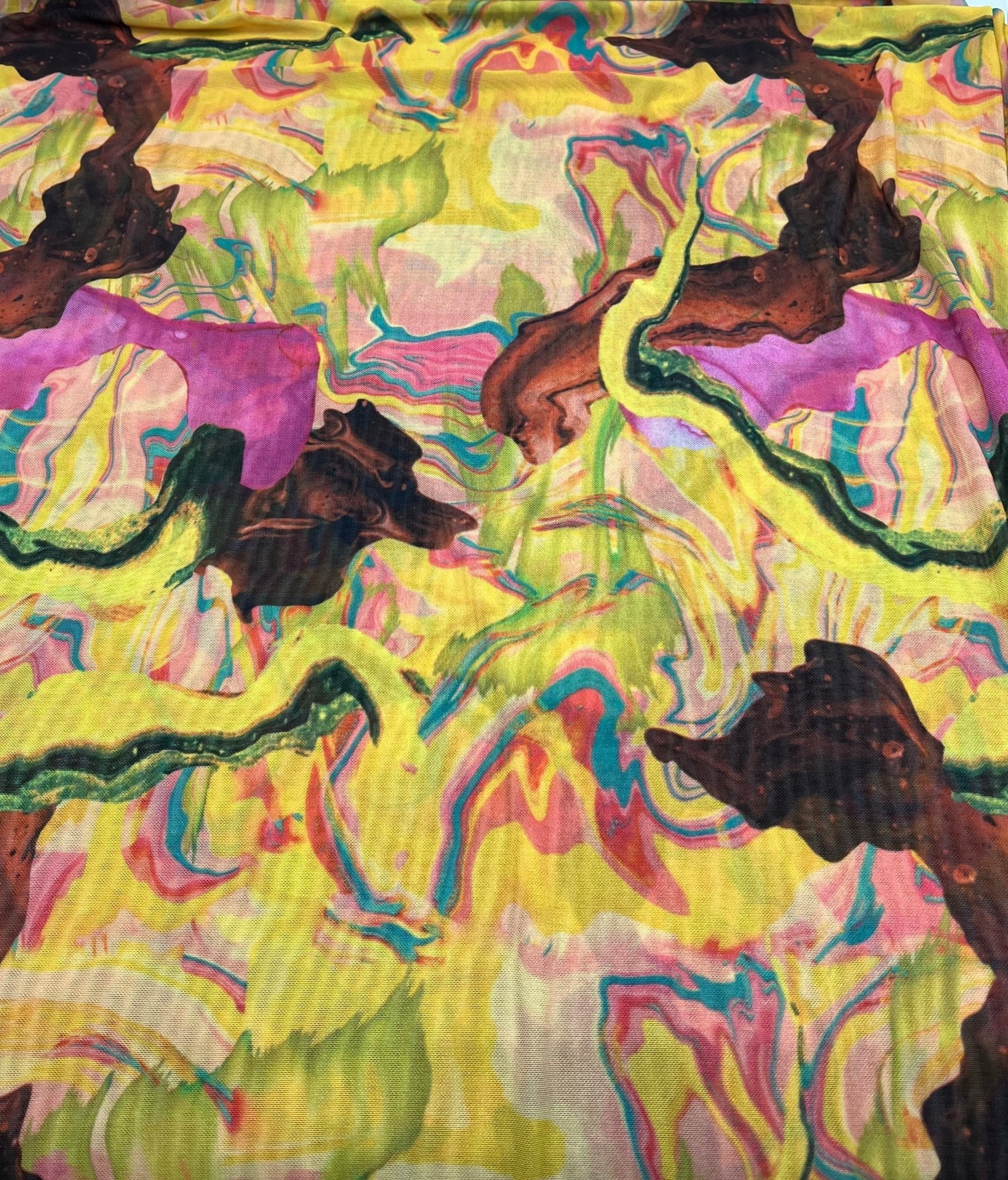 Yellow Mix Paint Print Mesh Fabric Stretch - T9 Fabrics